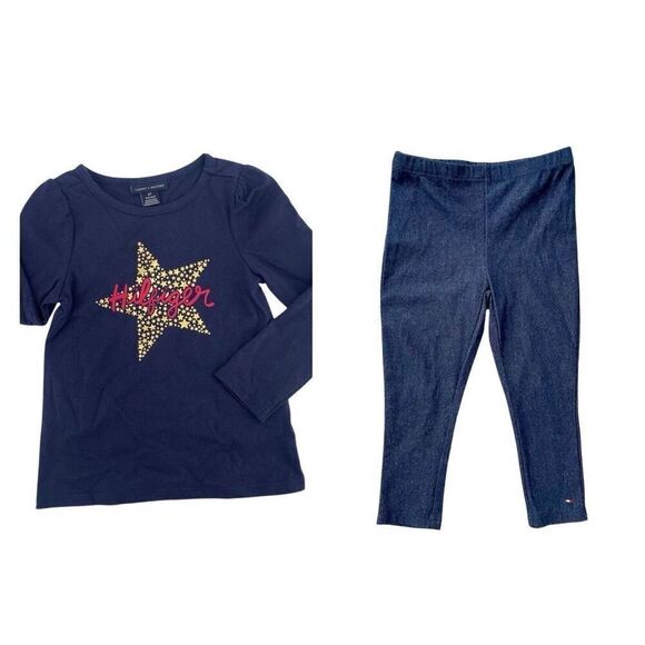 Tommy Hilfiger Toddler Girl’s Gold Star Long Sleeve Tee and Leggings Set 3T - Picture 1 of 15